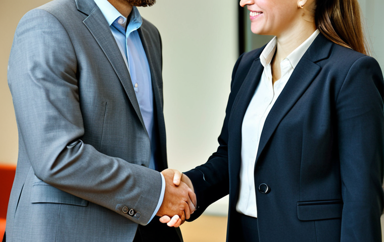 Networking at a Conference**
"A professional businesswoman in a fully clothed, modest grey business suit, shaking hands with a male colleague at a networking event in a modern conference center, appropriate attire, safe for work, perfect anatomy, correct proportions, well-formed hands, proper finger count, professional photography, bright lighting, family-friendly, corporate environment"
**