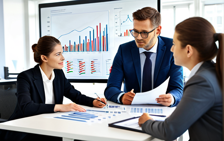 Unternehmensberatung (Business Consulting)**

"A professional business consultant in a modern office setting, advising a team of Mittelstand executives. The scene showcases a strategy meeting with charts and graphs in the background. Everyone is fully clothed in appropriate business attire. The atmosphere is collaborative and solution-oriented. Safe for work, appropriate content, fully clothed, professional, perfect anatomy, natural proportions, high quality, well-formed hands, proper finger count."

**