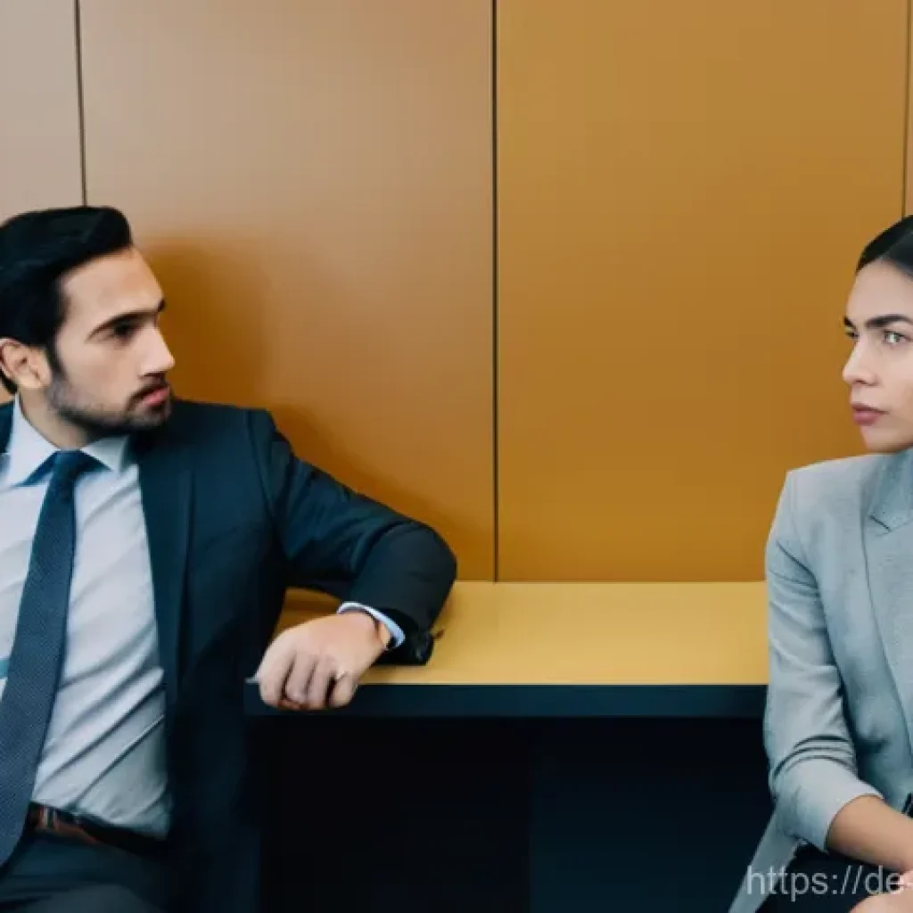 경영지도사와 조직의 갈등 해결 사례 - **Prompt:** A modern office breakroom scene conveying subtle tension. Two diverse employees are seat...