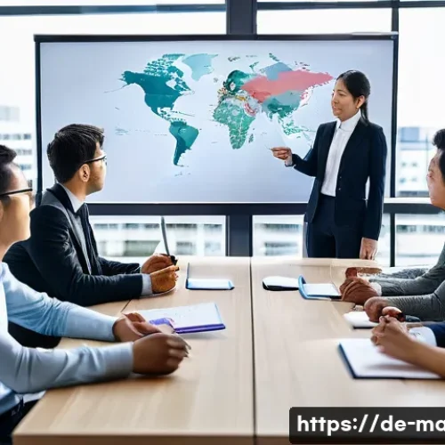 경영지도사와 글로벌 경영 사례 분석 - A diverse international business team in a modern office setting, engaged in an agile project meetin...