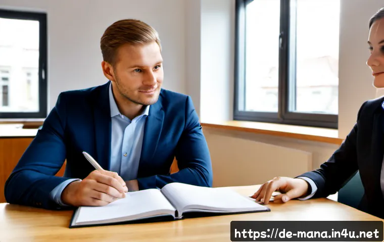 Home 17 경영지도사의 성공적인 고객 상담법 - Photorealistic business consultation in a bright modern German office, experienced management consul...